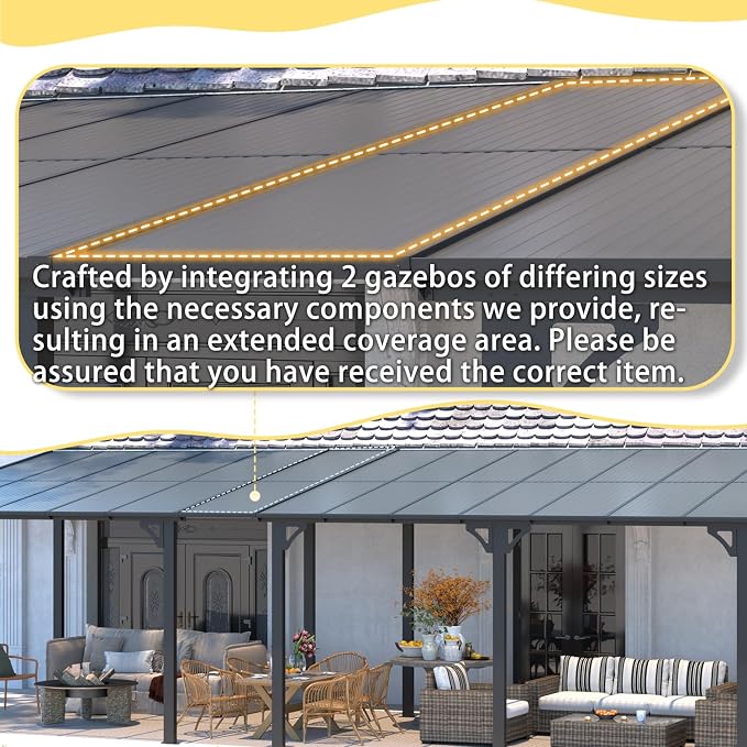 AECOJOY 22' x 8' Gazebo for Patio, Large Wall-Mounted Hard Top Lean-to Gazebo - Image 2