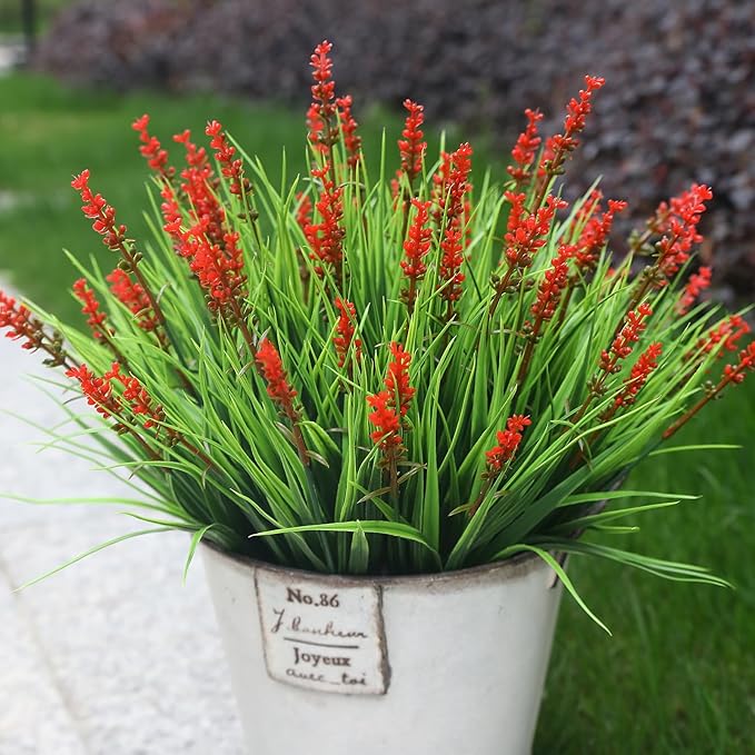 alyptus Artificial Flowers Outdoor 12 Bundles Fake Plants Outside Red Flower - Image 5