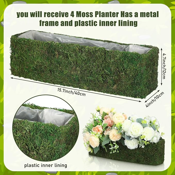 Maxdot 4 Pack Moss Window Box Planters, 16 Inch Rectangular Decorative Planter - Image 2