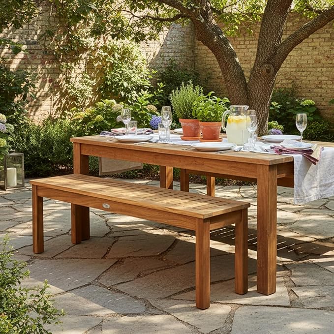 Tangkula 52 Inches Acacia Wood Outdoor Bench, Wood Bench - Image 5