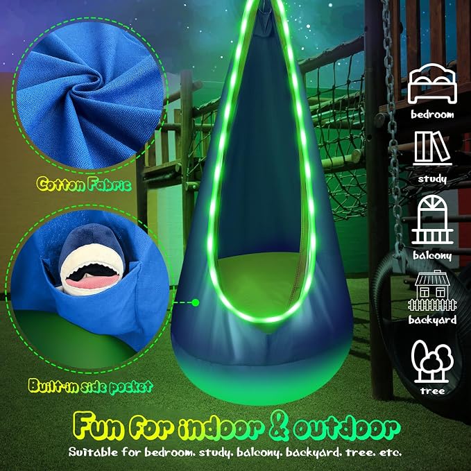 Light Up Kids Pod Swing Seat, Upgraded Kids Hanging Hammock Swing - Image 6