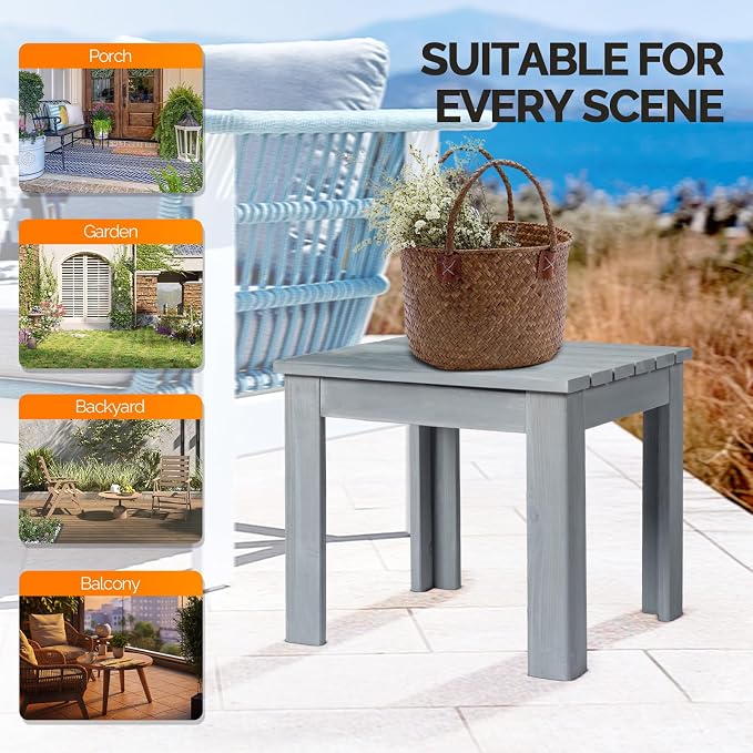 VINGLI Outdoor Wooden Side Table, Square Patio Side Table, Small Outdoor Table - Image 7