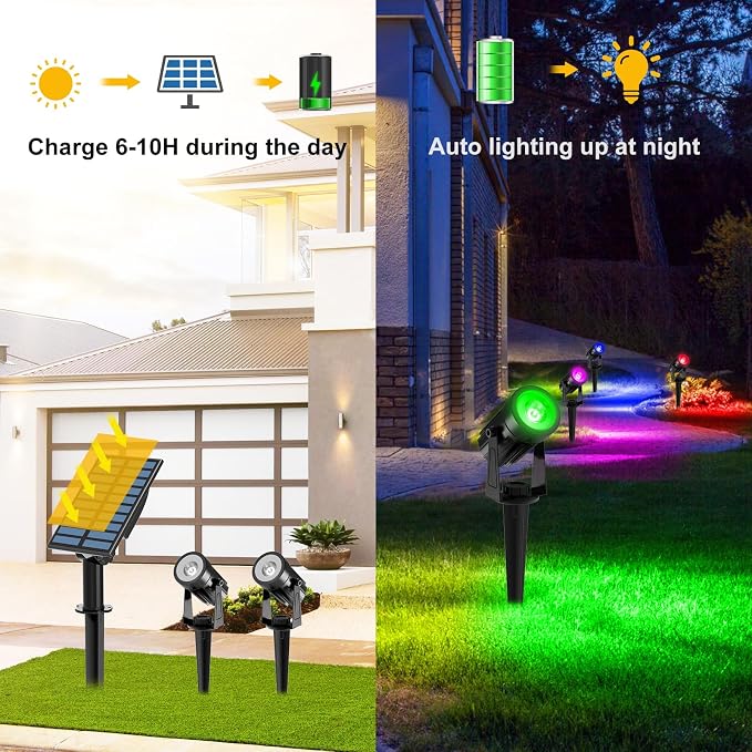 T-SUNUS RGB Solar Spot Lights Christmas, Metal Color Changing Landscape - Image 3