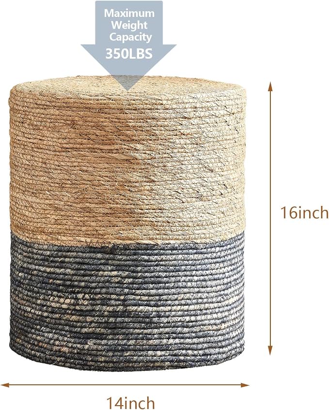 Wimarsbon Round Pouf Ottomans, Handwoven Natural Water Hyacinth Seagrass Pouffe - Image 3