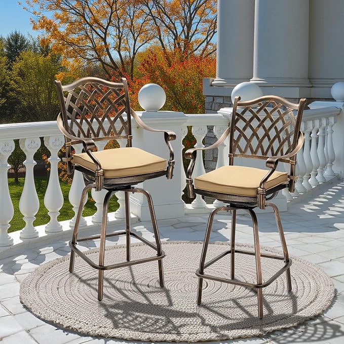 VINGLI Outdoor Swivel Bar Stools Set of 2, Cast Aluminum All-Weather Patio Bar - Image 2