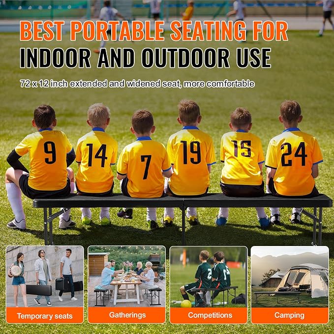 VEVOR Plastic Folding Bench, 6ft Portable Folding Bench, Smooth High Density - Image 9