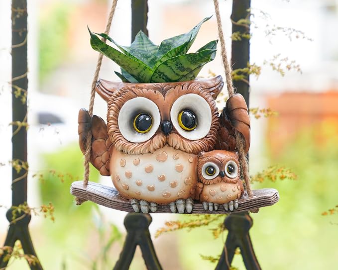 Swing Owl Hanging Planters for Indoor Plants, Cute Small Succulent Pots - Image 3