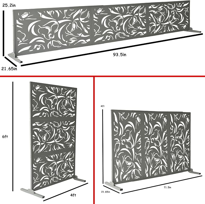 Oakland Living 6 ft. X 4 ft. Grey Freestanding Metal Privacy Screen Room Divider - Image 2