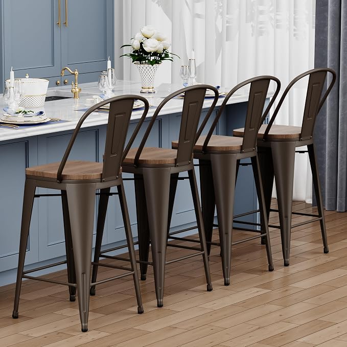 Yongqiang 26 inch Bar Stools Set of 4 Kitchen Counter Height Bar Chairs Modern - Image 8