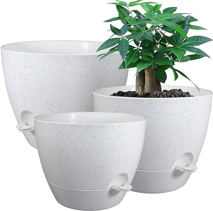 Large Self Watering Pots, 12/10/9 Plastic Planters by UOUZ