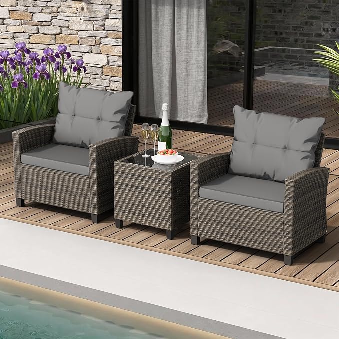 Shintenchi 3 Pieces Patio Furniture Set 3 Pieces PE Rattan Wicker Chairs - Image 3