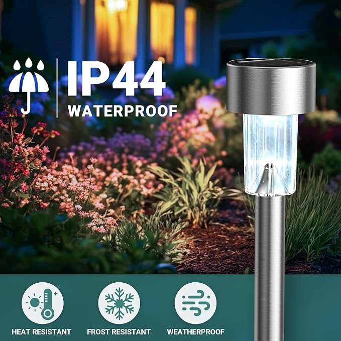 GIGALUMI Solar Lights Outdoor Waterproof, 20 Pack, Stainless Steel LED Solar - Image 4