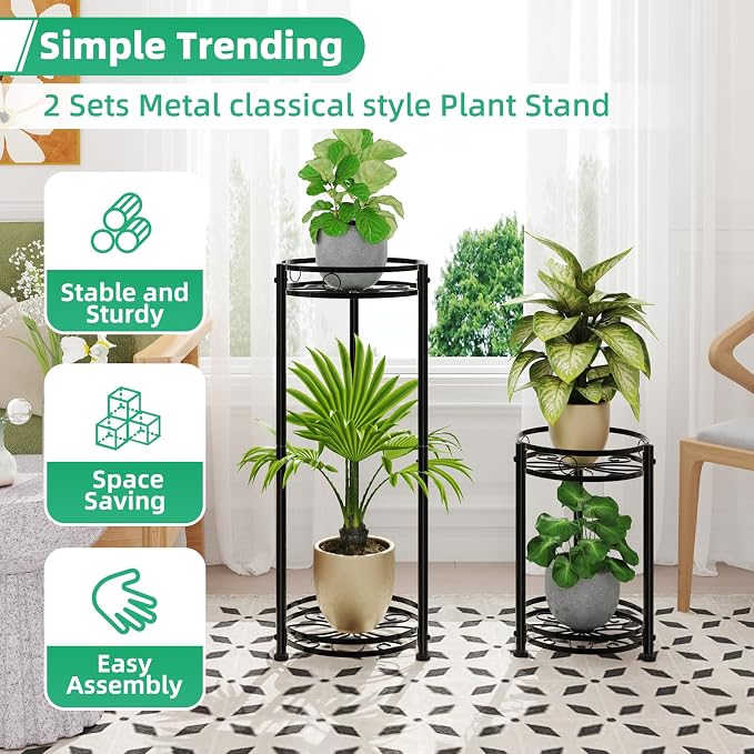 Simple Trending Round Plant Stand Indoor Outdoor, Waterproof Metal Tall 31” - Image 2
