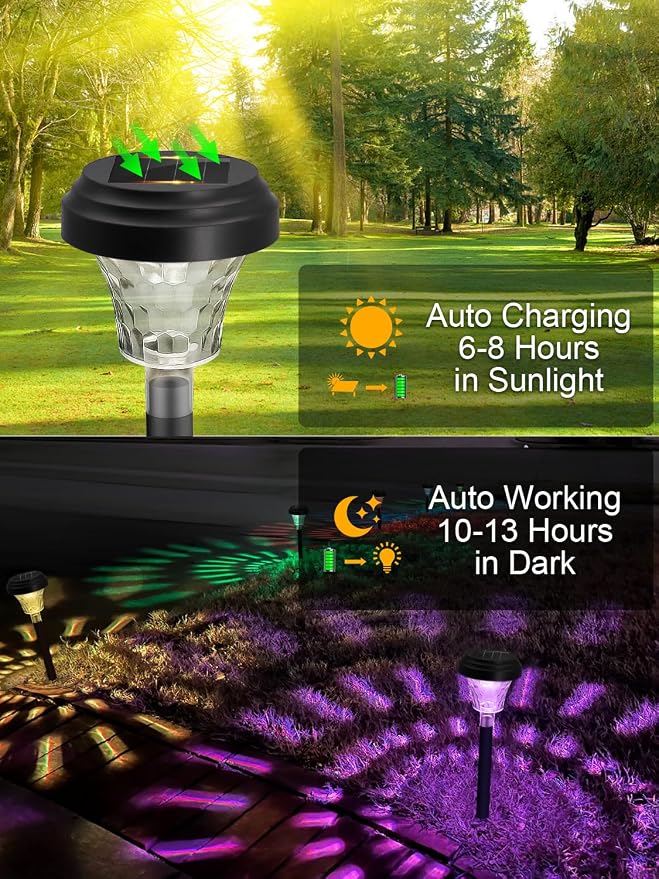 ROOR Solar Pathway Lights 8 Pack, Outdoor Solar Yard Lights, RGB Color - Image 4