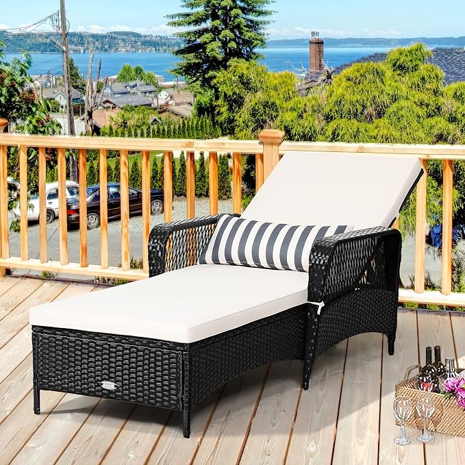 Tangkula Wicker Chaise Lounge Outdoor Set of 2, Patio Rattan Reclining Chaise - Image 5