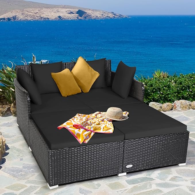 Tangkula Outdoor Rattan Daybed, Wicker Furniture - Image 3
