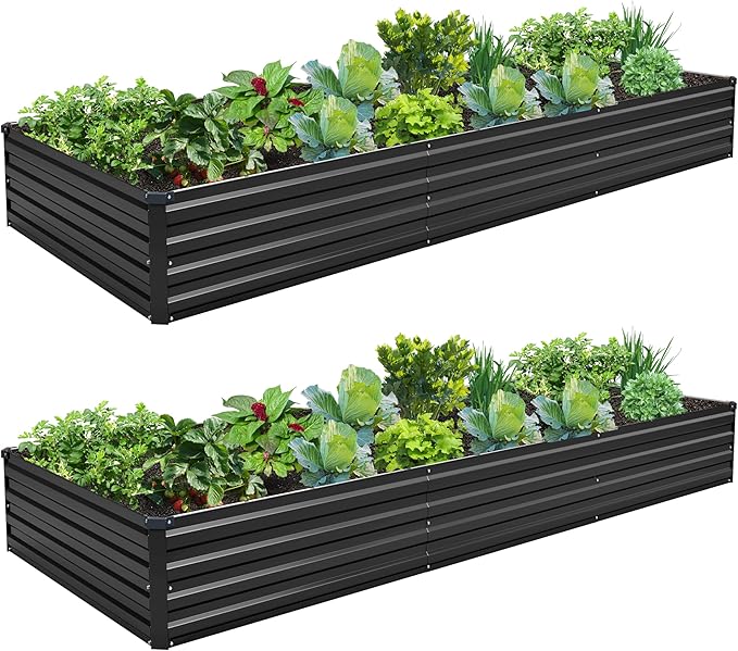 10×3×1FT Galvanized Raised Garden Bed Kit, Metal Planter Boxes, Large Outdoor by ZUNUDA