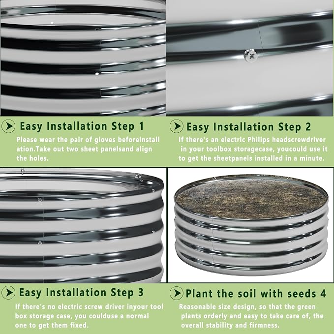 2PCS 4x4x1FT Galvanized Raised Garden Bed Kit, Vegetable Boxes-Round Metal - Image 5