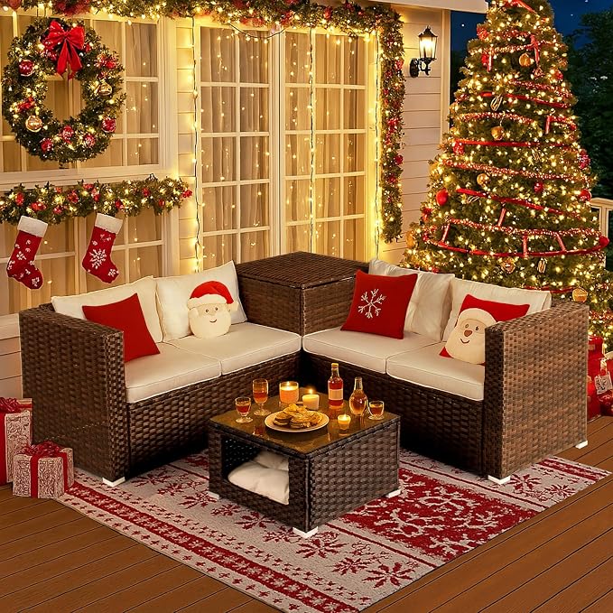 VINGLI 4 Pieces Outdoor Sectional Wicker Patio Furniture Set, Patio Sectional - Image 9