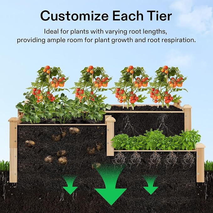 VIVOSUN 3-Tier 3-Grid Wooden Raised Garden Bed, 42.5 x 34.5 x 15 Inches - Image 4