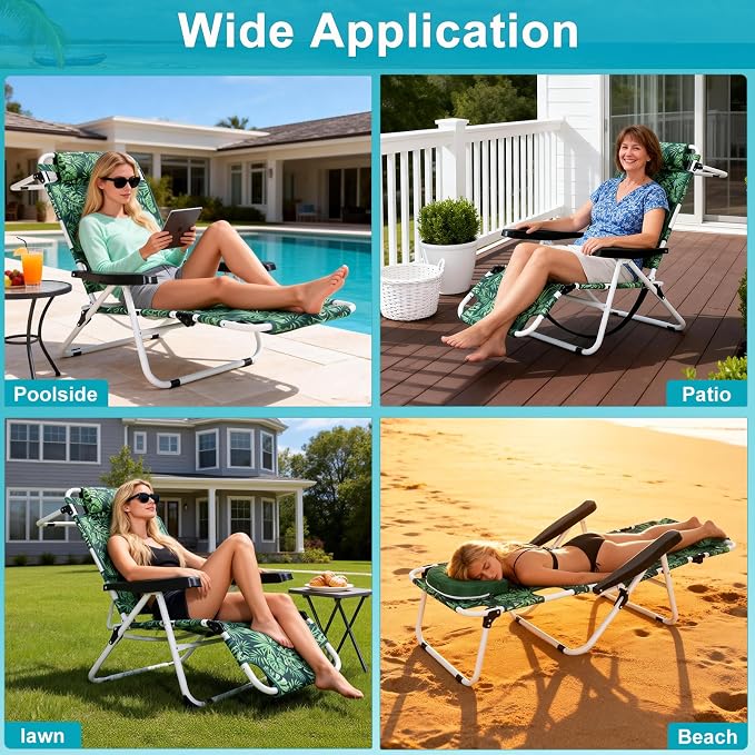 ABORON Tanning Chair with Face Hole, 5-Position Adjustable Reclining Beach - Image 5