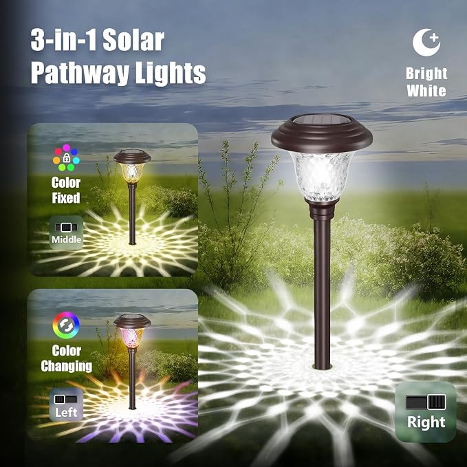 BEAU JARDIN 8 Pack Solar Pathway Lights Outdoor Solar Powered Waterproof Glass - Image 2