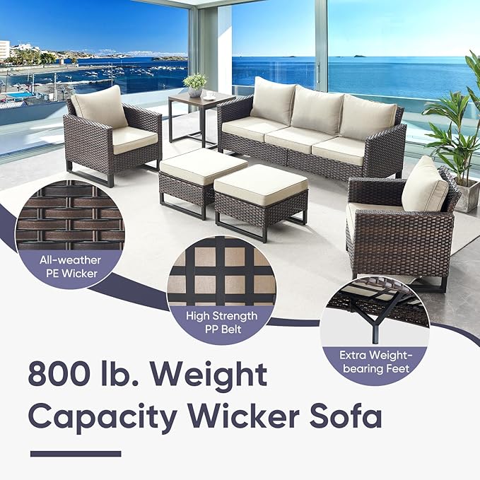 Belord Wicker Patio Furniture 5 Piece Outdoor Sofa Set, Oversize Outdoor Swivel - Image 9