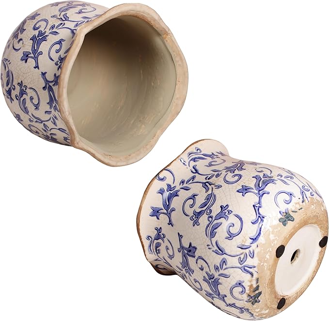 Retro Distressed Ceramic Flower Pots, Antique Crackle Glaze Planters - Image 6