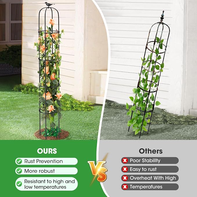 Tower Obelisk Garden Trellis for Climbing Plant，6.3FT/75.6" Rustproof Metal - Image 4