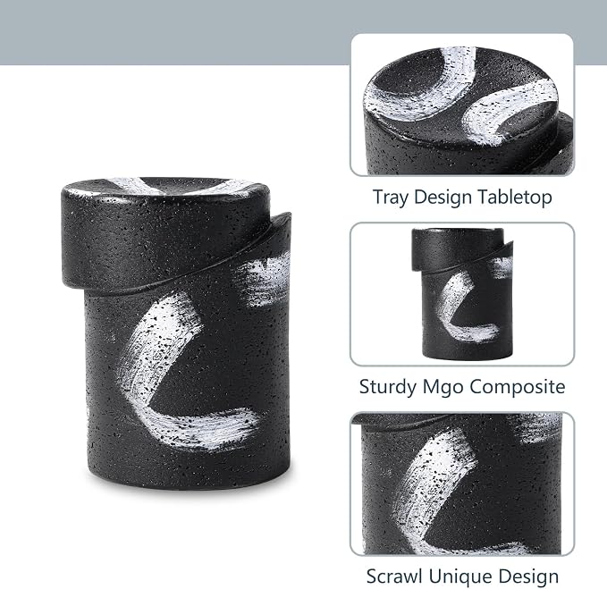 COSIEST Outdoor Side Table Black, Cylinder Shaped MgO Concrete Side Table - Image 4