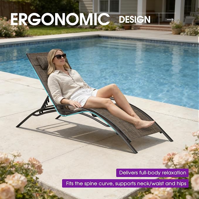 PURPLE LEAF Outdoor Chaise Lounge Chair Set of 3 Patio Pool Lounger Bronze - Image 5