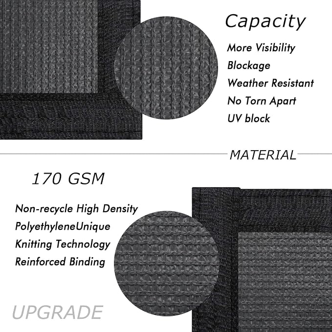 UPGRADE Privacy Fence Screen 6'x12' Dark Grey Outdoor 90% Visibility Blockage - Image 2