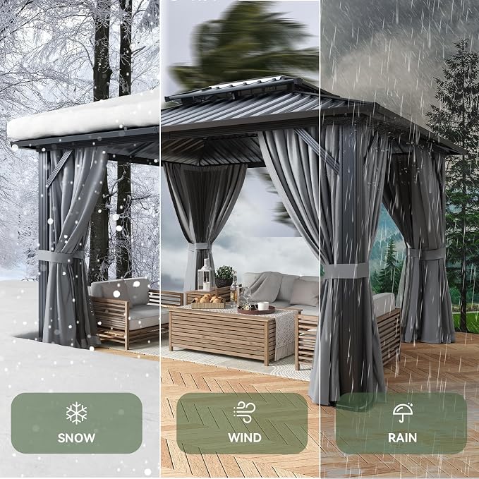 Aoxun Hardtop Gazebo 10x12, Aluminum Frame Canopy - Image 8