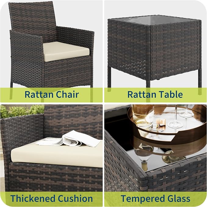 GAOMON 3-Piece Patio Furniture Set, Modern PE Rattan Conversation Set - Image 7