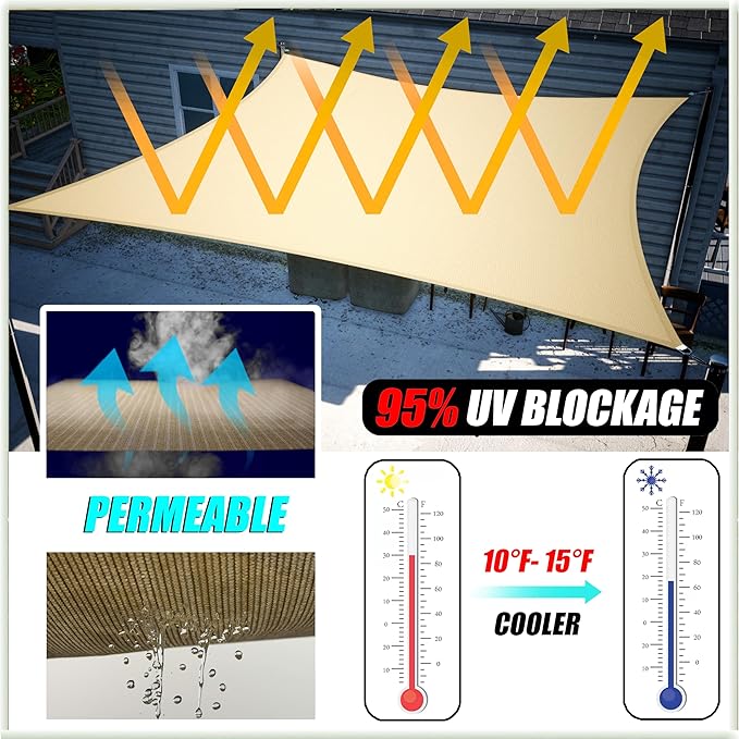 Amgo 10' x 10' x 14' Beige Right Triangle Sun Shade Sail UPF50+ Canopy Awning - Image 4