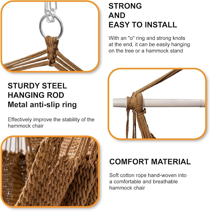 Lazy Daze Hammocks Chair Caribbean Hanging Rope Swing Chair, Soft-Spun Cotton - Image 5