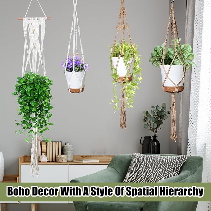 Hoteam 12 Pcs Macrame Plant Hangers Macrame Hanging Planters - Image 6