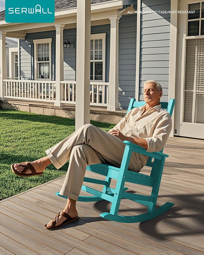 SERWALL Oversized Outdoor Rocking Chair Set of 4, HDPE Rocker - Image 4