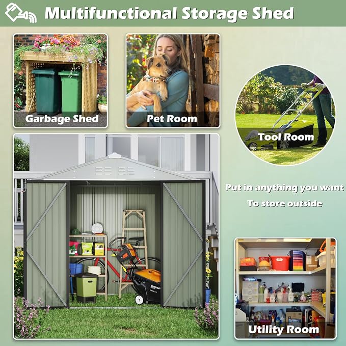 Devoko Outdoor Storage Shed 8 x 6 FT Lockable Metal Garden Shed Steel - Image 5