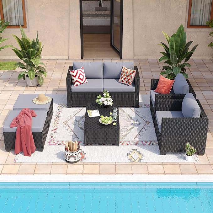 Aoxun 7 Piece Outdoor Patio Furniture Set 6 Seats, Outdoor Sectional - Image 4