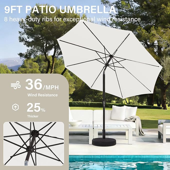 MEWAY 9ft Patio Umbrella Outdoor Table Umbrellas - Image 5