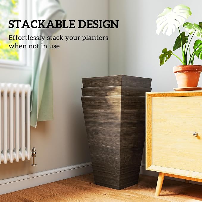Outsunny Tall Planter for Outdoor Plants Set of 3, 28 Inch Taper Planter - Image 7