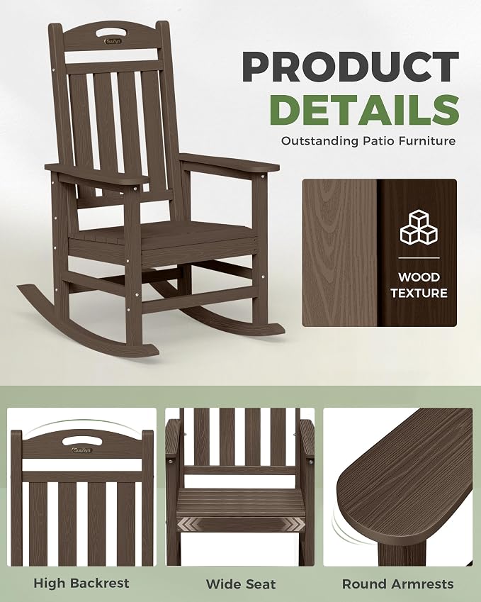 Oversized Outdoor Rocking Chair, HDPE All Weather Resistant Rocking Chairs - Image 5