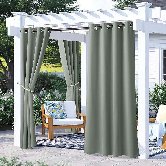 NICETOWN 2 Panels Sage Green Blackout Outdoor Curtains by NICETOWN