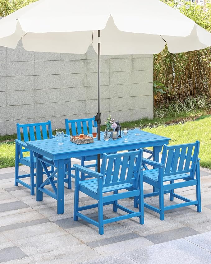 HDPE Outdoor Dining Set of 6, Patio Dining Table Set - Image 8