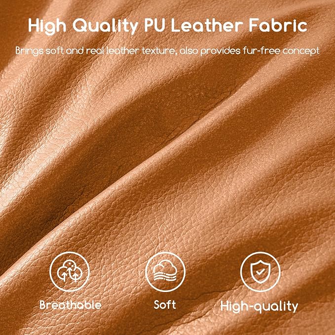 HIGOGOGO Round Stuffed Pouf Ottoman, Pu Leather Poufs - Image 6