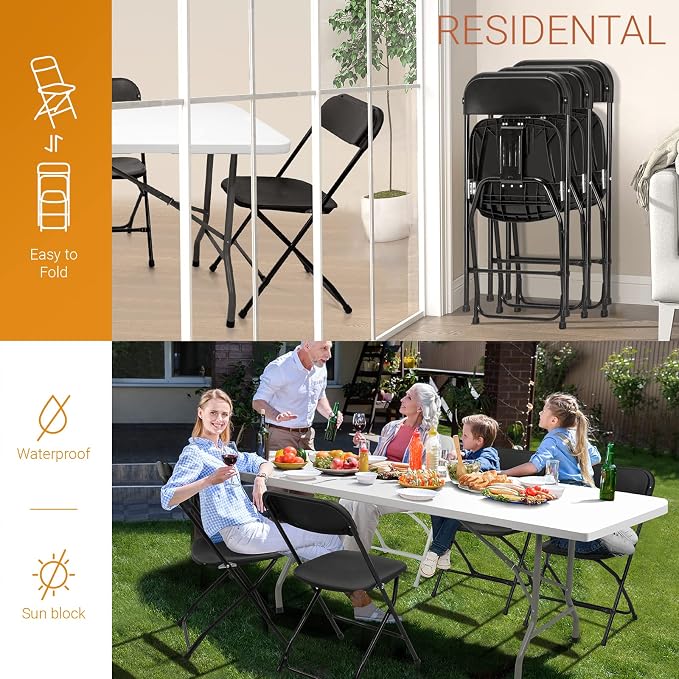 VINGLI 5 Pack Black Plastic Folding Chair, Indoor Outdoor Portable Stackable - Image 5