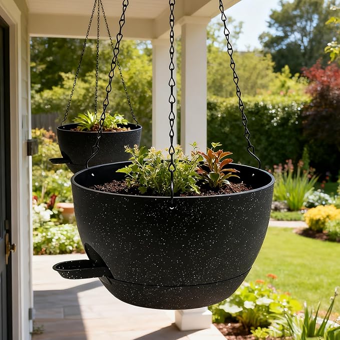 WOUSIWER Self Watering Hanging Planters, 2 Pack 10'' Plastic Pots - Image 2