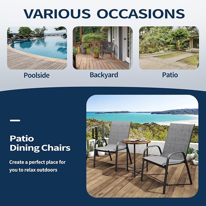 PIZZELLO Patio Chairs Set of 4, Outdoor Stackable Dining Chairs - Image 9