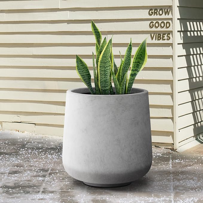 Kante 15.3" Dia Round Concrete Planter, Outdoor Indoor Large Plant Pots - Image 6